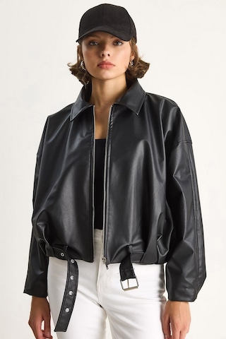 Shade Kadın Oversize Tokalı Deri Ceket 3137 60284058 - Siyah