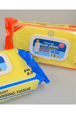 Umre ve Hac İçin Kokusuz Islak Mendil İhrama Uygun 2'li Paket 120 Adet Hijyen Mendil 2'li Set