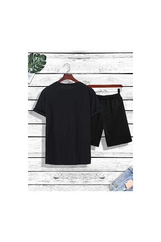 K Taç T-shirt Şort - Siyah Alt Üst Kombin Şort Tişört Takım Baskılı Oversize Bisiklet Yaka Siyah