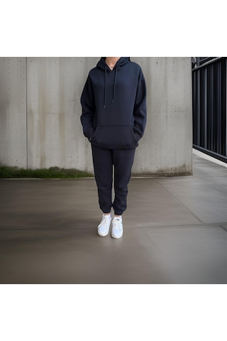 Ceyss Design Unisex Üç İplik Şardonlu Oversize Hoodieli Eşofman Takımı-siyah Siyah