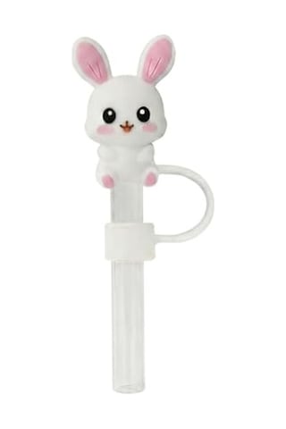 Beyaz Sevimli Tavşan Figürlü Pipet Kapağı, Silikon Pipet Kapağı, Pipet Koruyucu,pipet Başlığı Paslanmaz Çelik Termos İle Uyumlu,