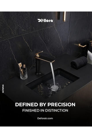 Forma Uzun Lavabo Bataryası Mat Sıyah-altın Mat Siyah-altın