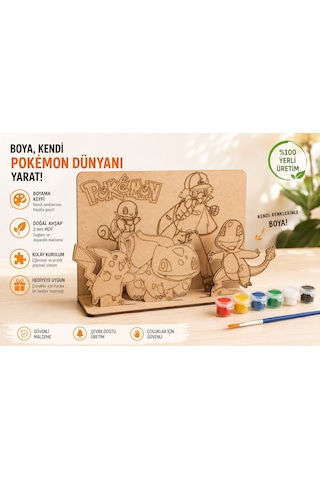 Sevimli Canavarlar 2 Temalı Ahşap Boyama Seti 3d Geçmeli Mdf Dekor, 6 Renk Boya Ve Fırça Dahil