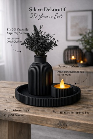3d Baskı Dekoratif Vazo Mumluk Tepsi Seti Modern Ev & Masa Üstü Dekoru Çok Renkli
