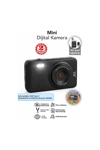 Mimtec Blm-105mini Dijital Fotoğraf Makinası - 2.8" Hd Ekran 12 Farklı Dil Seçenekli Dijital Video Kamera Siyah