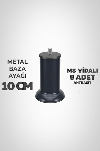 Baza Ayağı 10 Cm M8 Vidalı 8 Li Set Metal Antrasit Yatak Mobilya Ayağı İnce Vida Antrasit M8 10 Cm