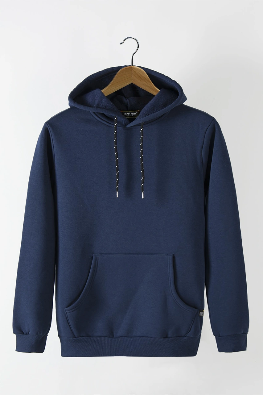 Terapi Men Erkek Lacivert Kapüşonlu Kanguru Cepli Basic Hoodie Sweatshirt Lacivert