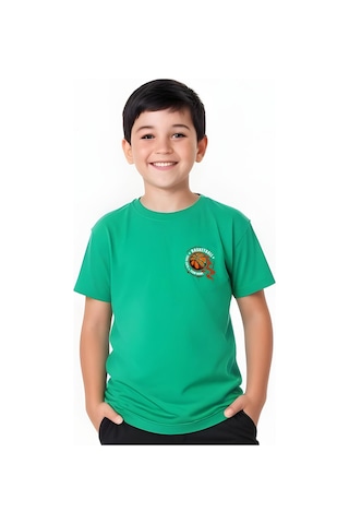 Panios Kids Basketball Baskılı Erkek Çocuk Kısa Kollu Tişört Yeşil