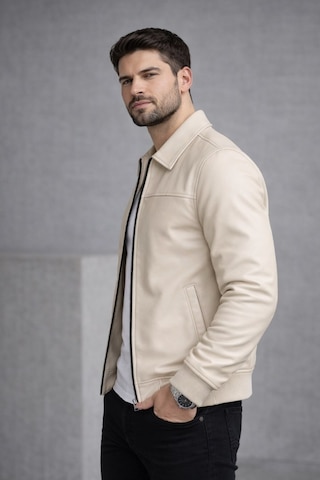 Baselco Basic Slim Fit Polo Yaka Süet Ceket Krem Deri