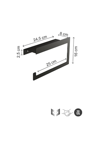 Zeva Tasarım Modern Metal Raflı Siyah Metal Havlu Askısı Duvara Monte Havlu Tutacağı 25 Cm Siyah