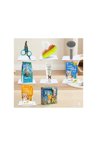 Cat Lover Gift Set: Kum + Tarak + Fırça + Kremalar + Makas + Malt