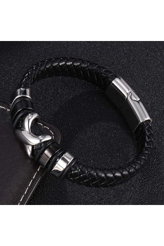 Trend Deri Bileklik Erkek Siyah Örgülü Bileklikler Erkek Takı Parti Hediyesi Paslanmaz Çelik Tokalı Bilezikler Siyah