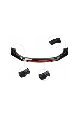 4 Parça Ön Lip Universal Ön Tampon Eki Piano Black Kırmızı Renk