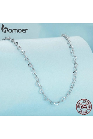 Bamoer Gerçek 925 Ayar Gümüş Trendy Kalp Şeklinde Temel Zincir Bağlantı Istakoz Kapat Ayarlanabilir Kolye Kadınlar İçin Gümüş