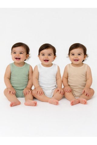Civil Baby 3'lü Karışık Renk 3-36 Ay Çıtçıtlı Badi - Bej