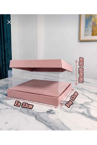 Asetat Gelin Damat Çeyiz Bohça Kutusu Toz Pembe Şeffaf Katlanabilir Demonte Orta Boy 33 33 25cm 1adet