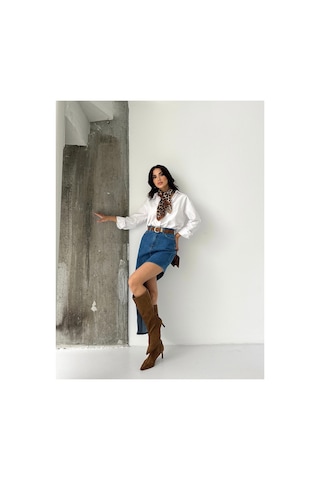 Kene Jeans Kadın Yan Asimetrik Kesim Kot Etek Lacivert