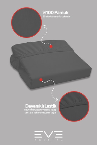 Eve Tekstil %100 Doğal Pamuk Tek Kişilik Rainforce Kumaş Lastikli Çarşaf Ve Yastık Kılıf Set Koyu Gri