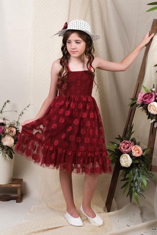 Şapkalı Gipeli Kız Elbise Mnk0609 Bordo