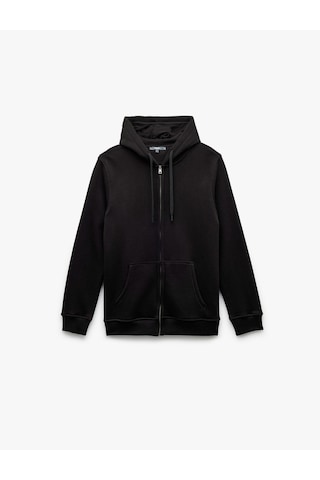 Koton Uzun Kollu Şardonlu Fermuarlı Kanguru Cepli Sweatshirt Siyah 6wam70018mk Siyah