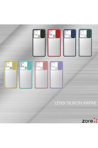 Noktaks Samsung Galaxy Uyumlu A21s Kılıf Slayt Sürgülü Arkası Buzlu Lensi Kapak Lacivert T15439