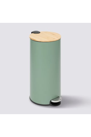 Modern-metal Pedallı/bambu Kapak 30 Lt.çöp Kutusu-yeşil Yeşil