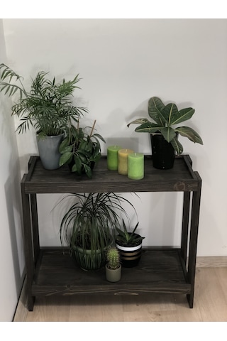 O&A WOOD 2 Katlı Doğal Ahşap Çiçeklik, Ceviz Masif Saksı Standı Ceviz