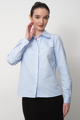 Pera Moda Kadın Slim Fit Pamuklu Ofis Gömleği Bebe Mavisi