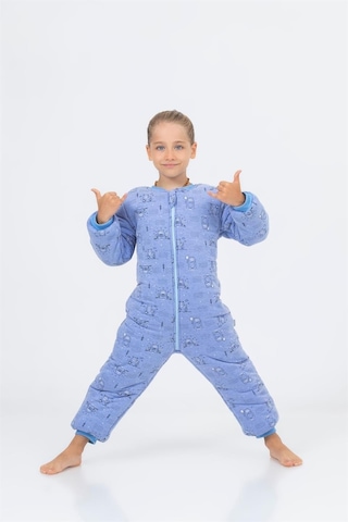 Kız Erkek Çocuk Kalın Elyaf Dolgulu Premium Kalite 2.5 Tog Desenli Uyku Tulumu Mavi Melanj