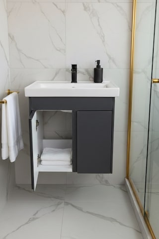 Magma 50 Cm, Lavabolu Alt Banyo Dolabı, Kapaklı Banyo Alt Dolabı, Seramik Lavabo Dahil Antrasit Mdf Antrasit
