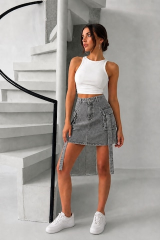 Bluemarlin Kar Siyah Kargo Cep Kuşaklı Denim Kot Etek Kar Siyah