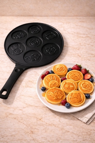 28 Cm Pan Zoo Döküm Granit Pankek Tavası - Yanmaz Yapışmaz Siyah