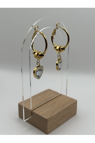 Arnes Jewelry Çelik Sallantılı Zirkon Taşlı Kalpli Küpe Ar190nes Gold