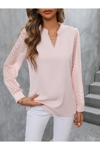 İlkbahar Ve Sonbahar Kadın Gömlek Bluz Moda Ekleme Düz Renk Bluz Uzun Kollu Üstler Siyah