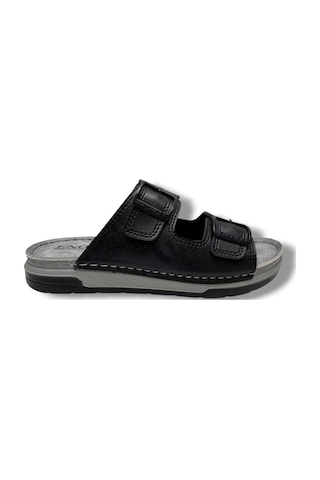 Enova M253-0202-26 Deri Anatomik Soft Çift Bant Erkek Terlik Siyah