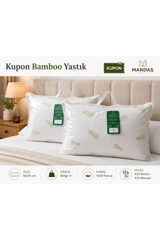 Kupon 2li Bamboo Yastık 2x800gr Çantalı 50x70 Beyaz