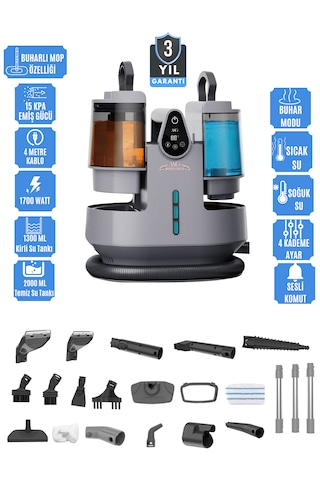 Mogotech Mg-201 Premium - Sesli Komutlu Buharlı Temizlik Makinesi Mop Başlıklı Halı & Koltuk Yıkama Makinesi