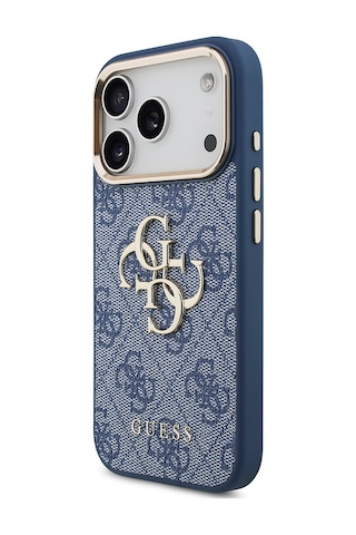 Apple Uyumlu iPhone 18 Pro Kılıf Guess Lisanslı Gold Metal Kamera Çerçeveli Metal Büyük 4g Ve Yazı Logolu Mavi