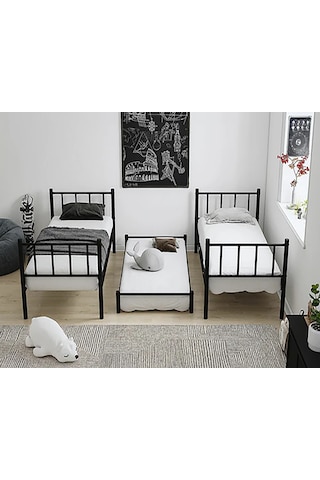 Zambak Yavrulu Genç Çocuk Odası Metal Ranza Ve Karyola - 90 X 190 Cm - Siyah 90 x 190 CM