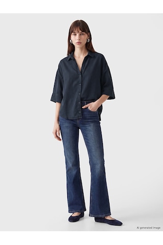 Lcw Vision Lacivert Oversize Kadın Jean Gömlek
