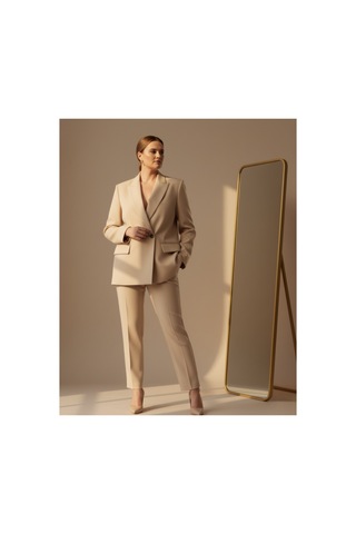Hanezza Çift Düğmeli Blazer Ceket Plus Size Krem - 789093682 Krem