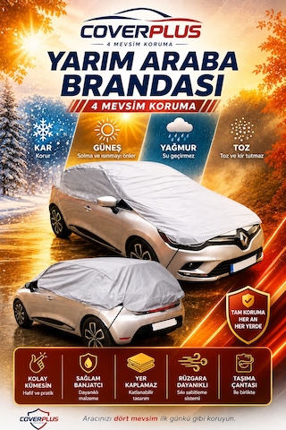 Tüm Modellere Uyumlu Yarım Araba Brandası Pratik Araba Brandası 4 Mevsim Koruma Gri