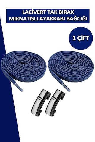 Elastik Lacivert Akıllı Kilitli Bağcık Mıknatıslı Tak Bırak 100cm Lacivert