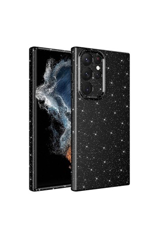 Samsung Uyumlu Galaxy S22 Ultra Kılıf Kamera Korumalı Simli Lüks Zore Koton Kapak Siyah