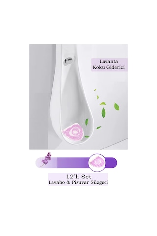 12'li Set Lavanta Kokulu Pisuvar Süzgeci Lavabo Yer Gideri Koku Giderici Hijyenik Tuvalet Matı