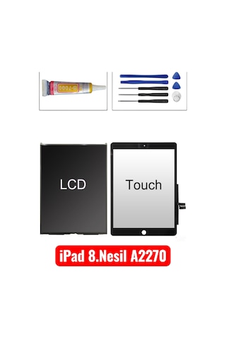 Apple iPad Uyumlu  8.nesil A2270 Lcd İç Ekran + Dokunmatik Set Tamir Seti +yapıştırıcı