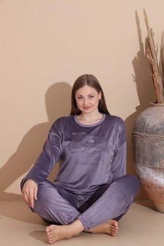 Boyraz Kadın Kışlık Fransız Kadife Büyük Beden Bisiklet Yaka Uzun Kol Pijama Takımı 03139 - 1 Adet Açık Mor