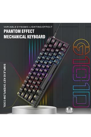 Mekanik Klavye Kablolu Oyun Aydınlatmalı Klavye Renkli Arka Aydınlatmalı Özel 63 Tuşlu Ofis Klavyesi