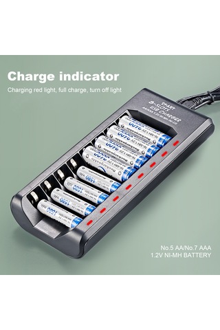 Mufunye Siyah Usb Ni-mh Pil Şarj Cihazı, 8 Yuva, 1.2v Aa/aaa Pil Desteği, Tam Şarjda Işık Kapanır, Hızlı Plug & Play