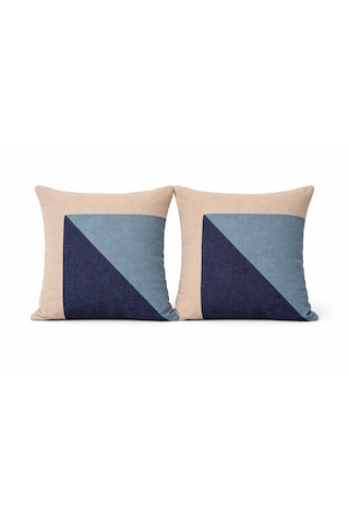 Faralya Life Parçalı 2 Li Kırlent Kılıfı 45x45 Cm Dekoratif Koltuk Yastık Kılıfı Modern Salon Dekoru Açik Mavi